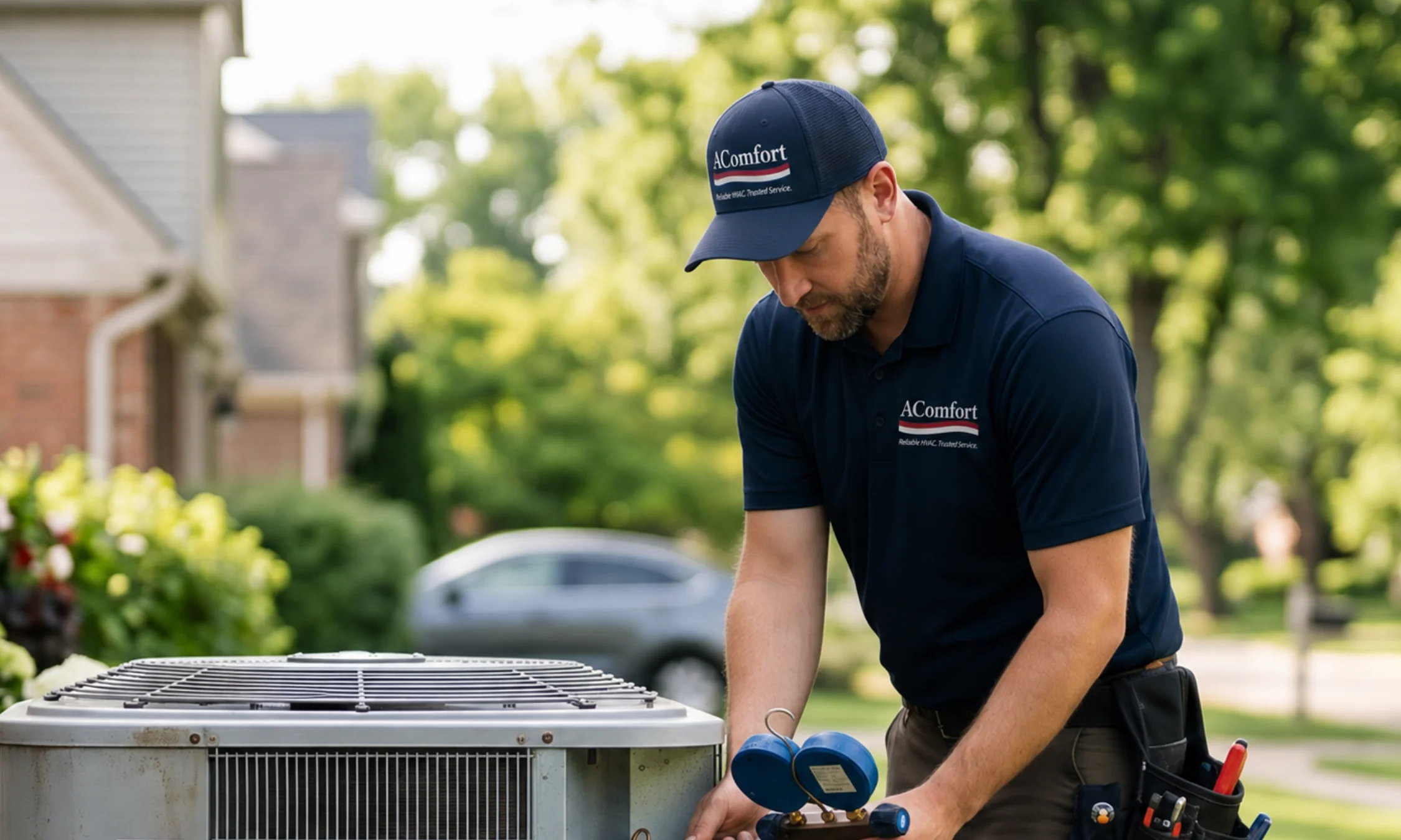 HVAC technician performing residential air conditioning repair in Griffin GA