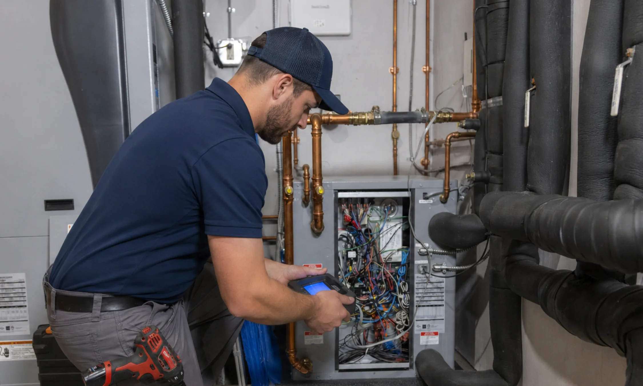 HVAC technician servicing residential heating system in Metro Atlanta GA