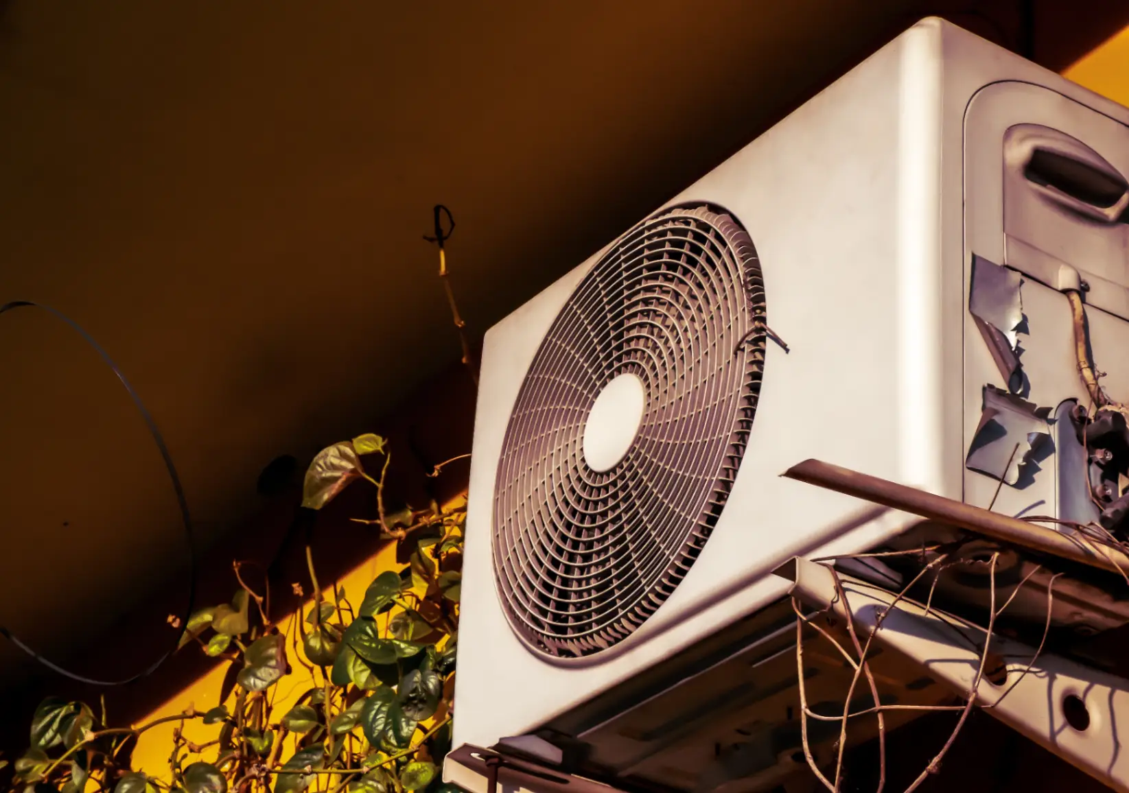 Old air conditioner condenser residential home